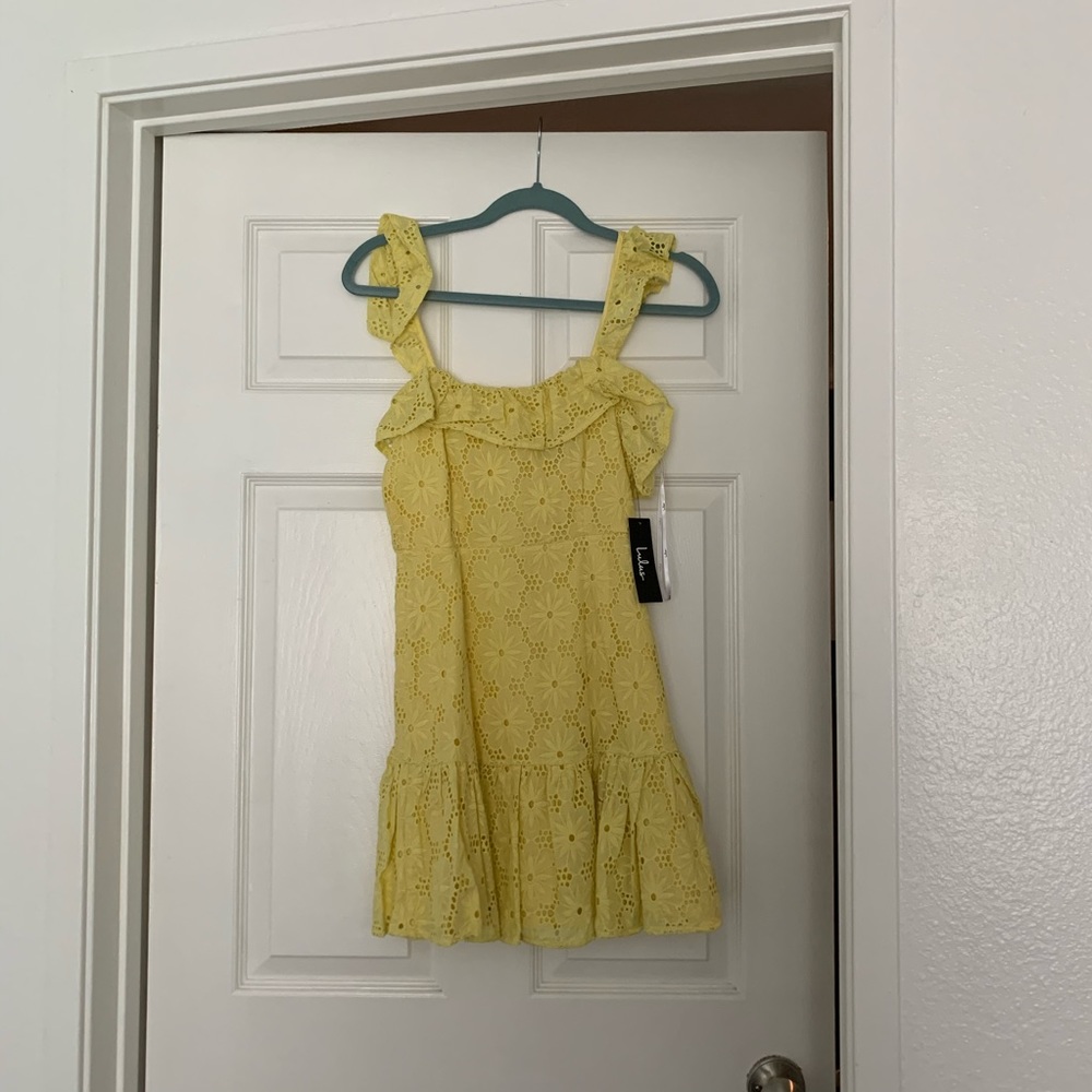 Lulus Eyelet Mini Yellow Dress XS